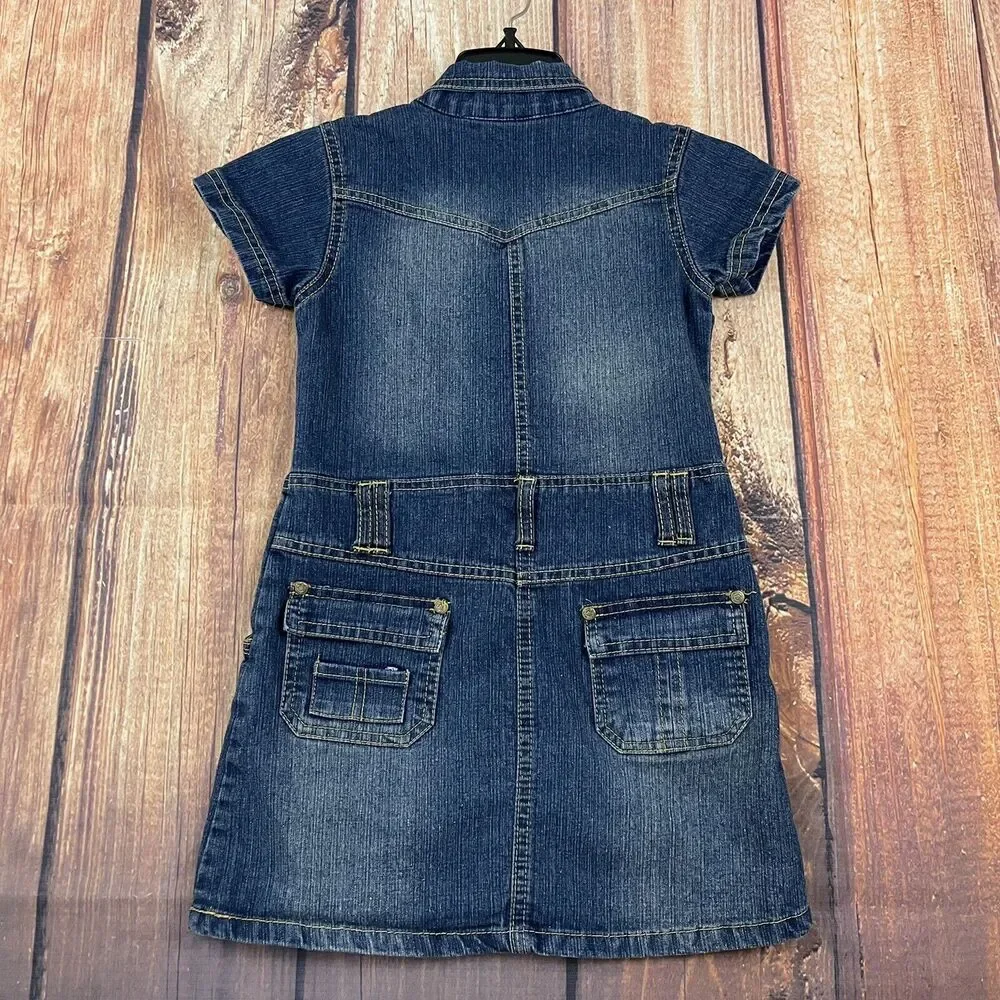 Girls Denim Dress Youth Girls Size 6X Blue Jean Short Sleeve Button Front